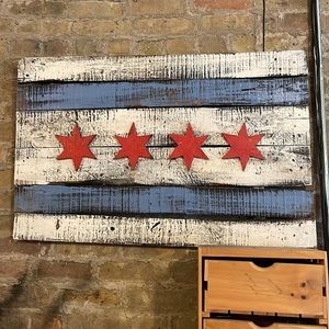 Reclaimed wood Chicago flag painting